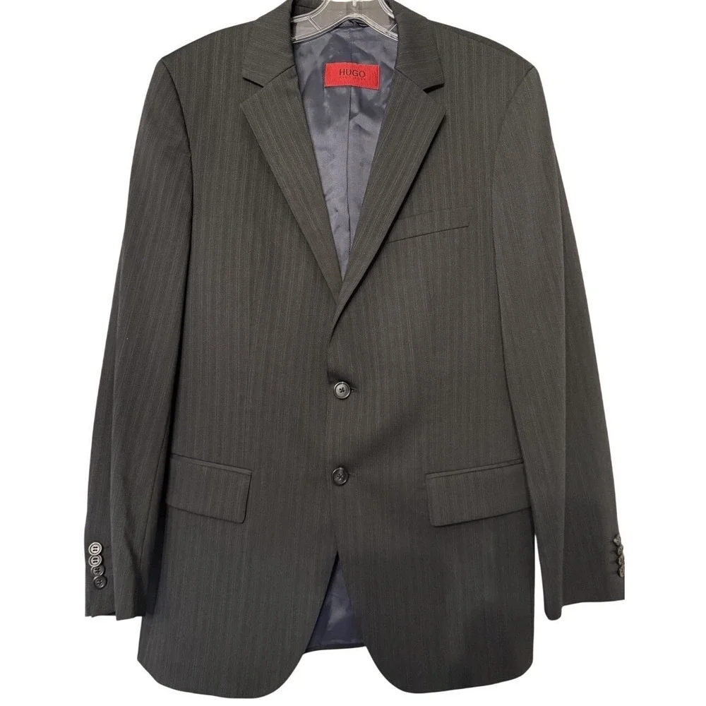 HUGO BOSS Aamon/Hago Men's Charcoal Pinstripe Wool Suit Jacket Blazer Size 46‎